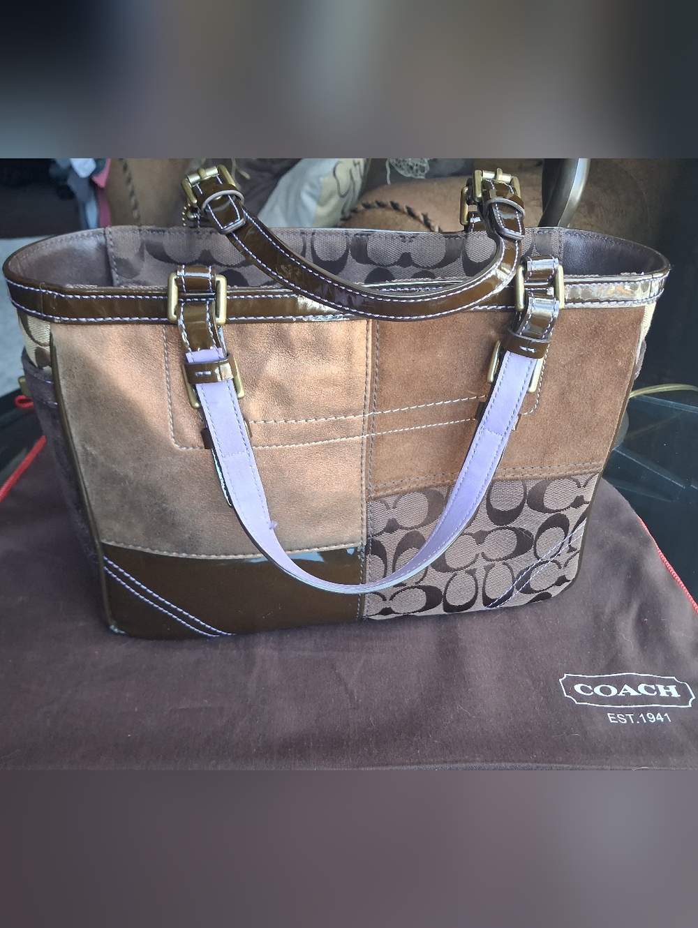 Vintage Coach Patchwork Tote With Lilac - Picture 3 of 13